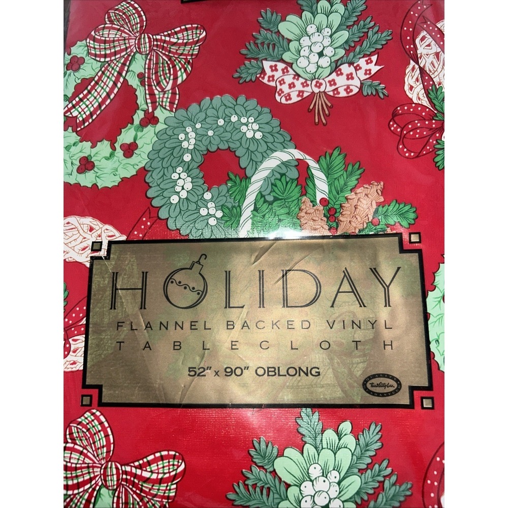 Vtg Town & Country Tablecloth NIP 52 X 90 Square Flannel Back Christmas Holiday